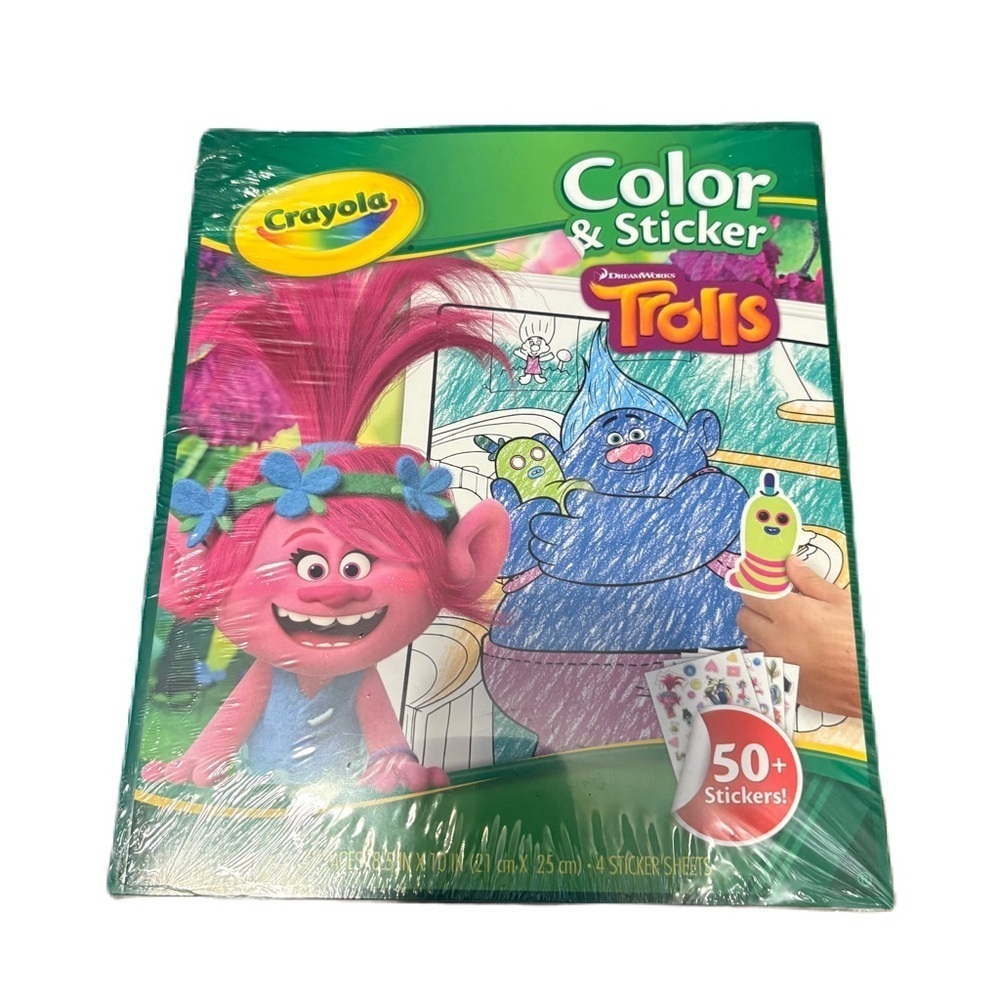 Crayola Trolls Color & Sticker Book - Pink and Blue NEW Vintage Poppy